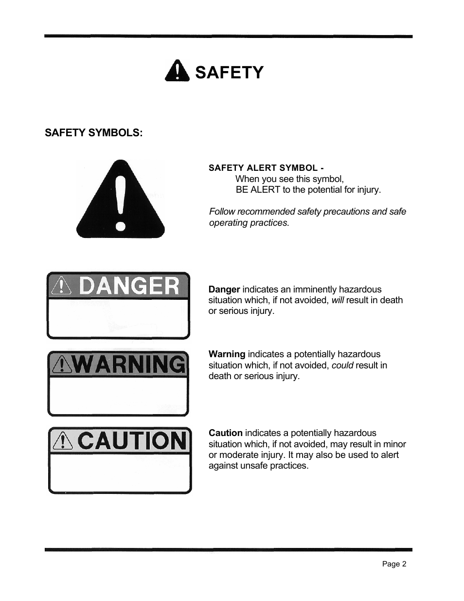 Safety, Safety symbols | Dixon 6601 Series User Manual | Page 5 / 50