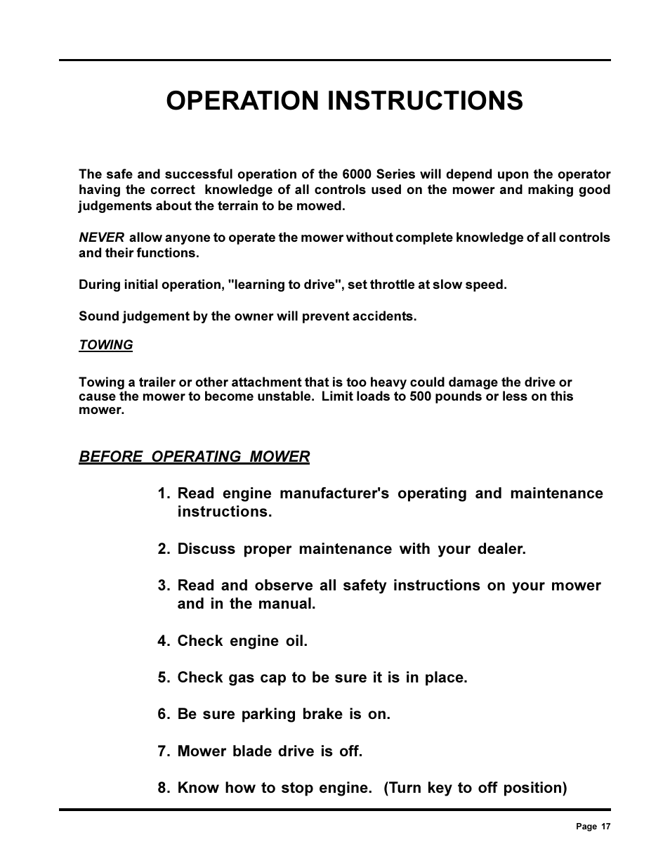 Operation instructions | Dixon 13090-0700 User Manual | Page 17 / 40