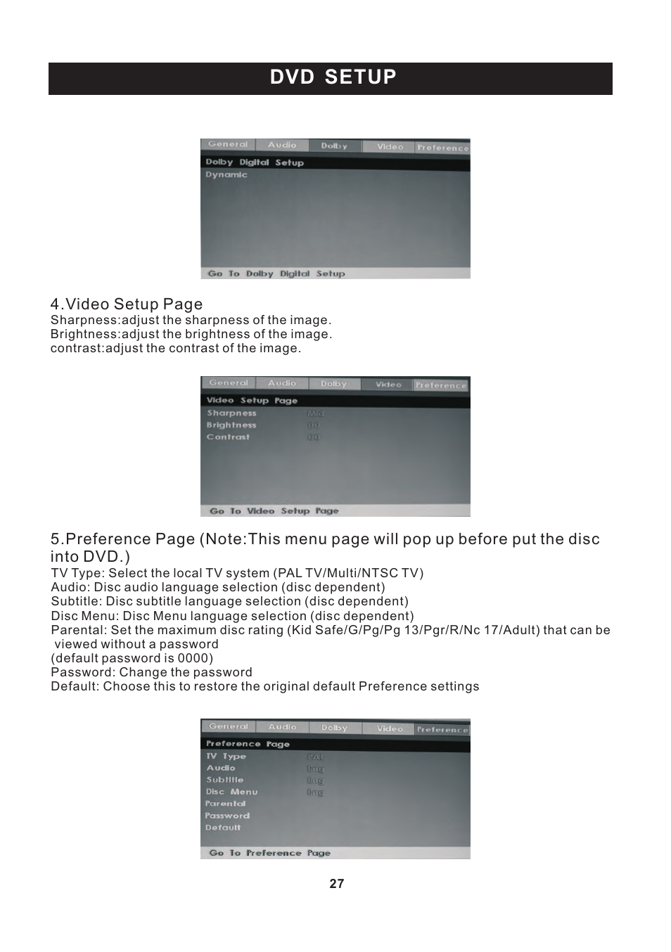 页 28, Dvd setup | Curtis LEDVD2488A-B User Manual | Page 28 / 30