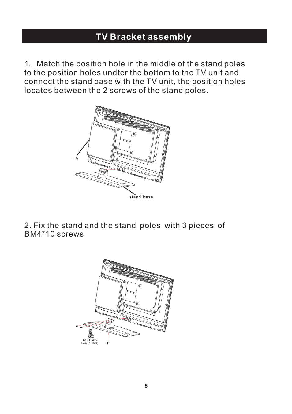 Tv bracket assembly | Curtis LEDVD2488A-B User Manual | Page 6 / 30