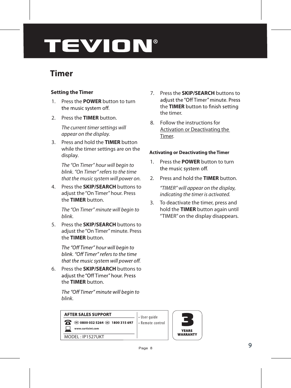 Timer | Curtis IP1527UKT User Manual | Page 11 / 18