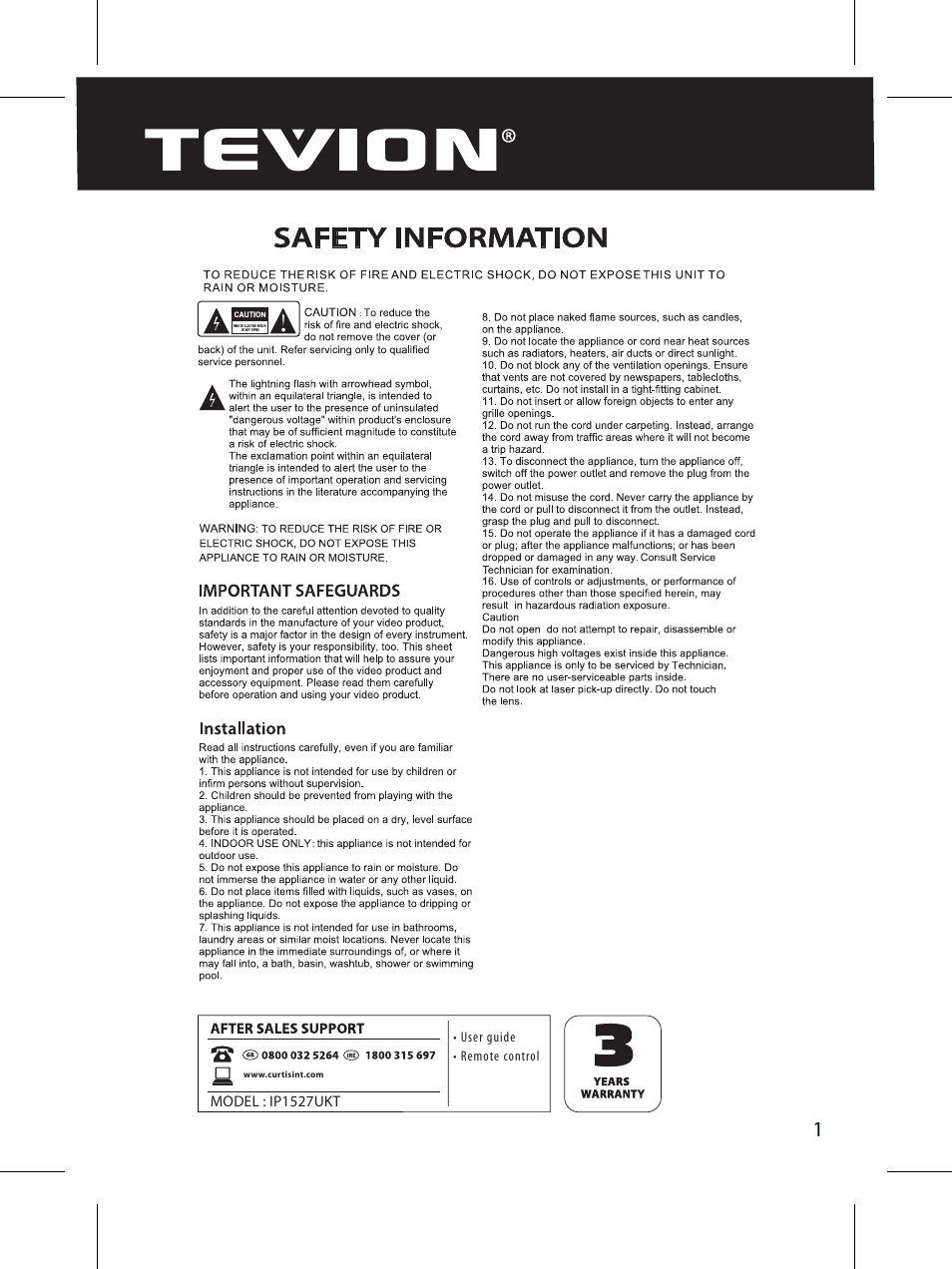 Curtis IP1527UKT User Manual | Page 3 / 18