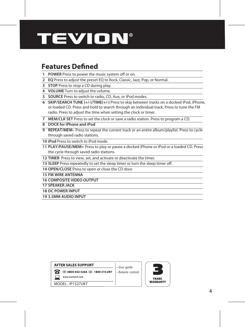Features defined | Curtis IP1527UKT User Manual | Page 6 / 18