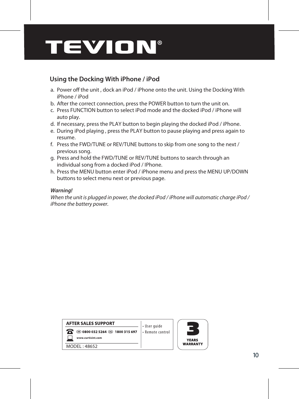 Using the docking with iphone / ipod | Curtis IP320UKT User Manual | Page 12 / 16