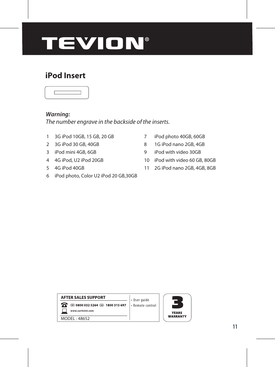 Ipod insert | Curtis IP320UKT User Manual | Page 13 / 16