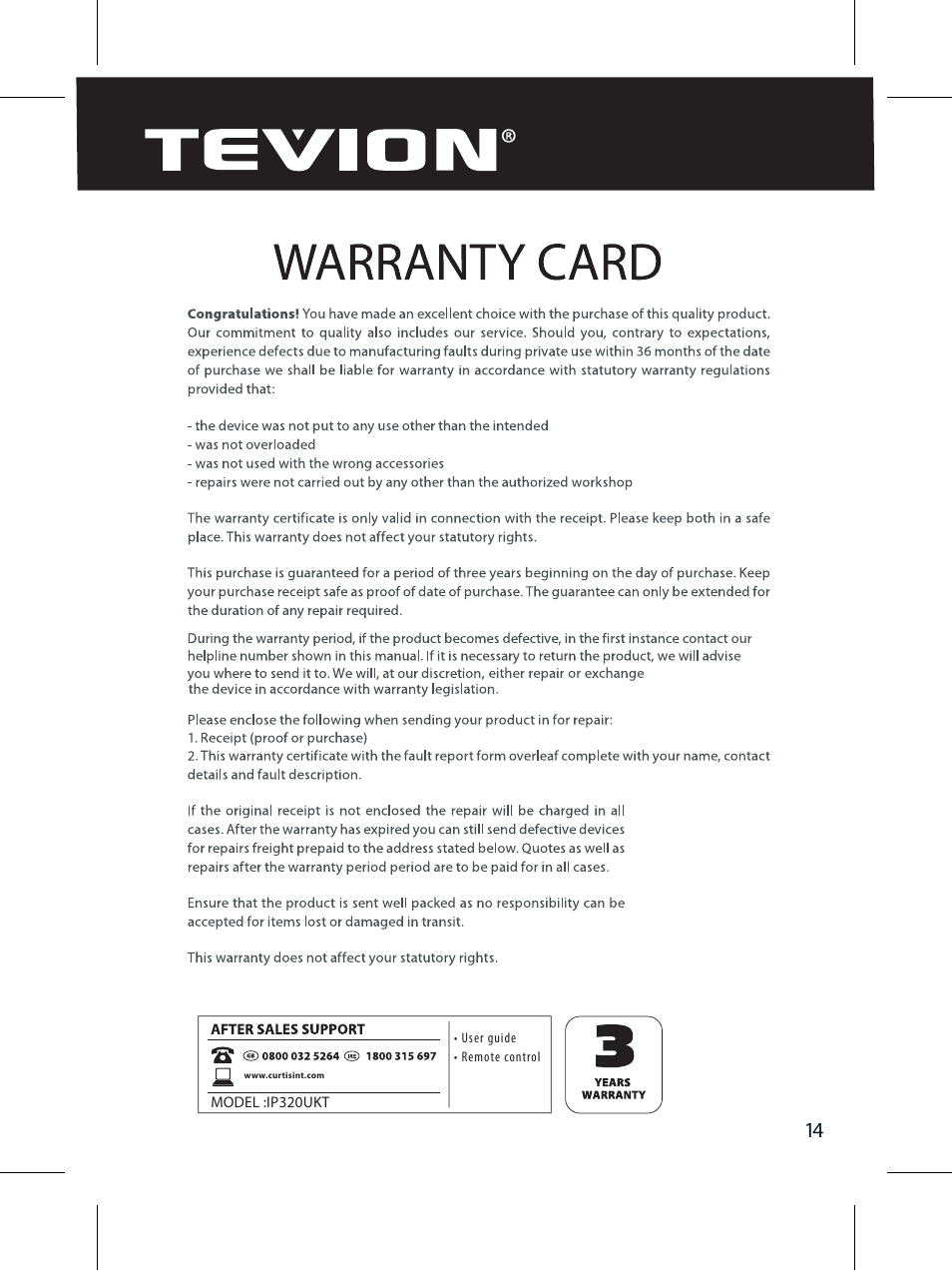 Curtis IP320UKT User Manual | Page 16 / 16