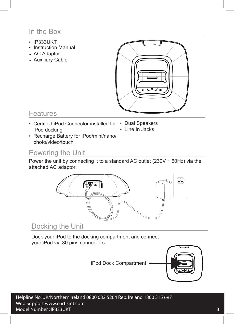 Docking the unit | Curtis IP333UKT User Manual | Page 3 / 7