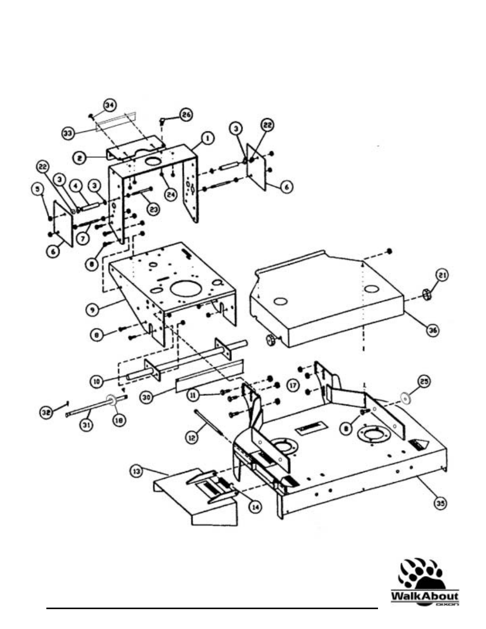 36” frame assembly | Dixon 36 & 48 User Manual | Page 22 / 44