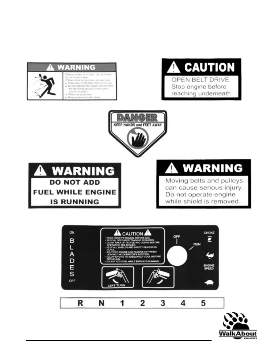 Safety information decals | Dixon 36 & 48 User Manual | Page 8 / 44