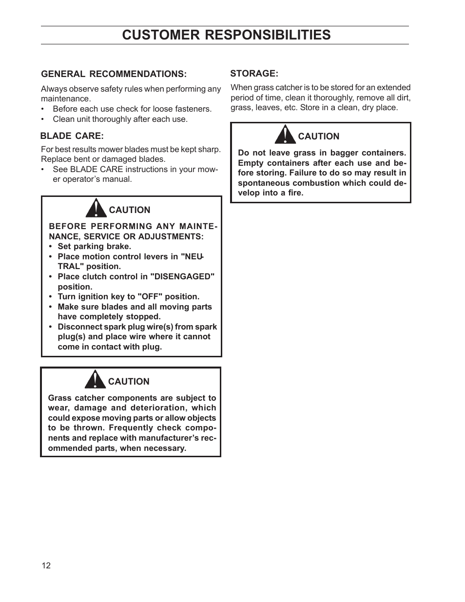 Customer responsibilities | Dixon 114892-DCR2 User Manual | Page 12 / 24