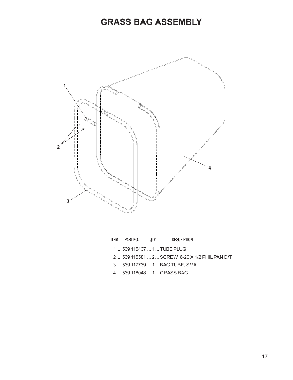 Grass bag assembly | Dixon 114892-DCR2 User Manual | Page 17 / 24