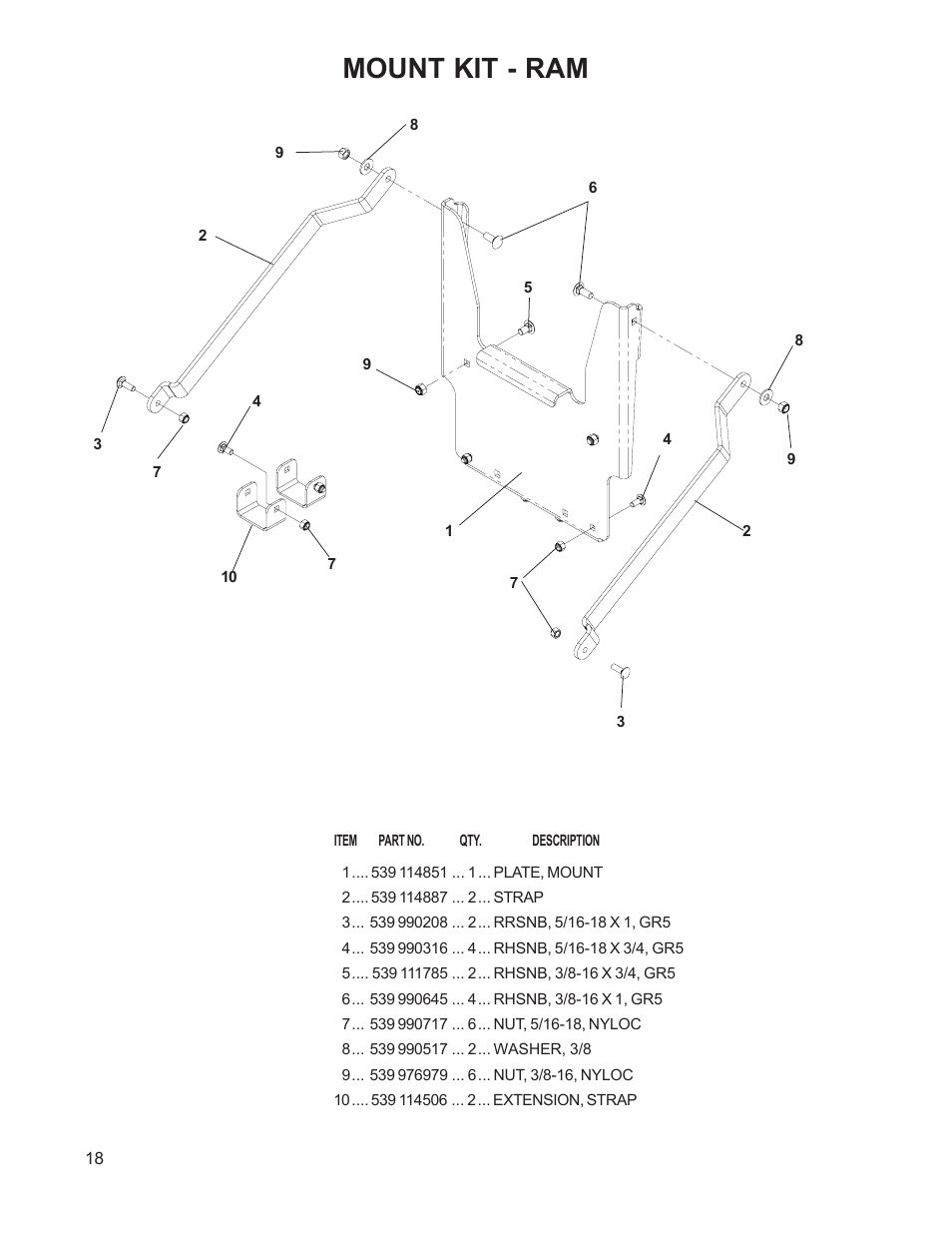 Mount kit - ram | Dixon 114892-DCR2 User Manual | Page 18 / 24