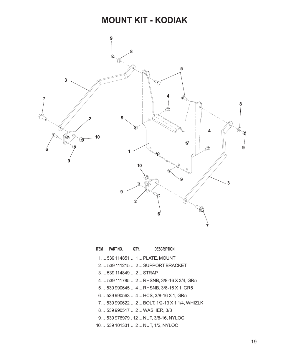 Mount kit - kodiak | Dixon 114892-DCR2 User Manual | Page 19 / 24