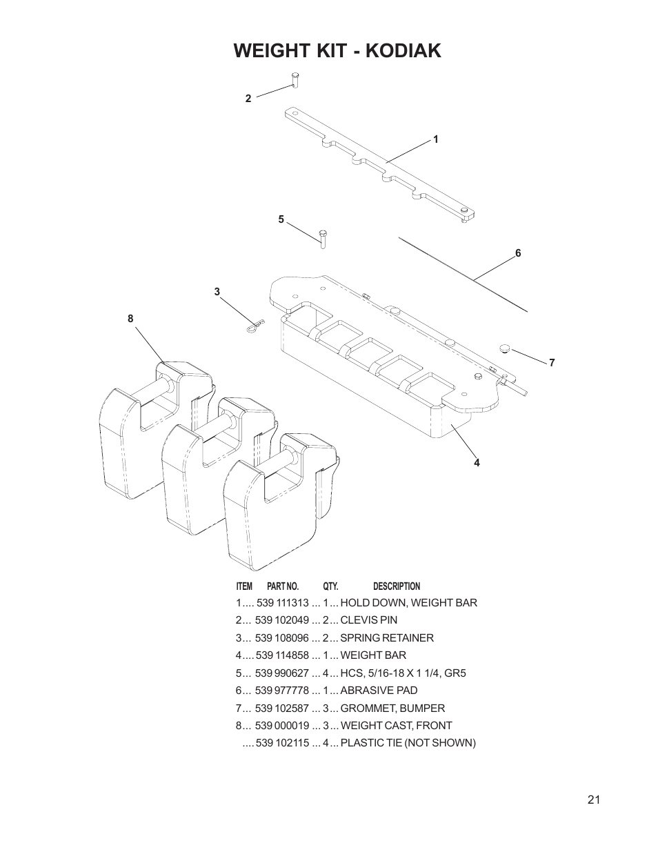 Weight kit - kodiak | Dixon 114892-DCR2 User Manual | Page 21 / 24