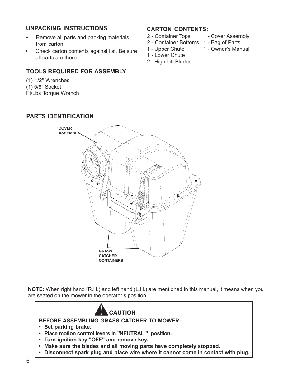 Unpacking instructions | Dixon 114892-DCR2 User Manual | Page 6 / 24