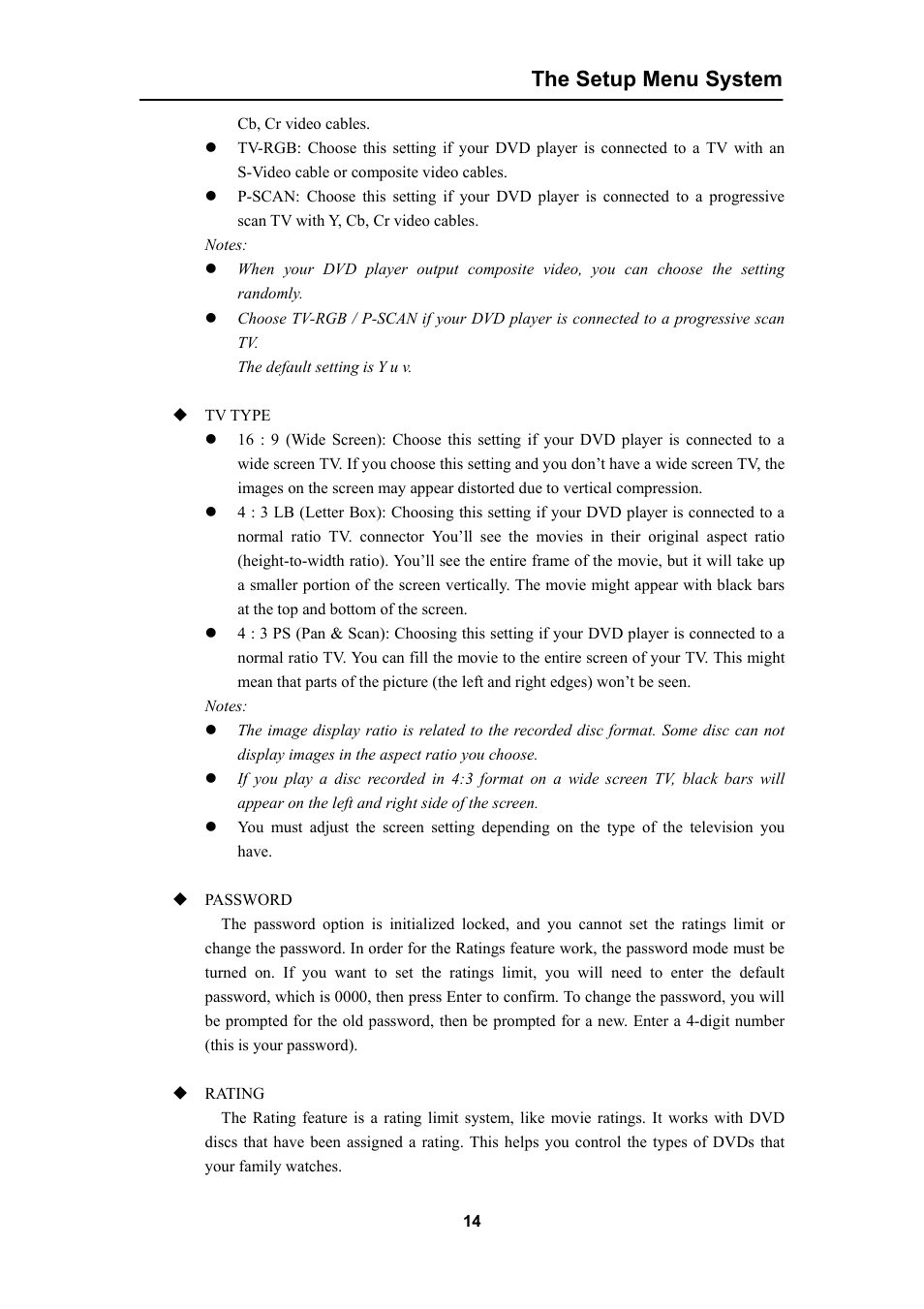 The setup menu system | Curtis DVD5028 User Manual | Page 15 / 21