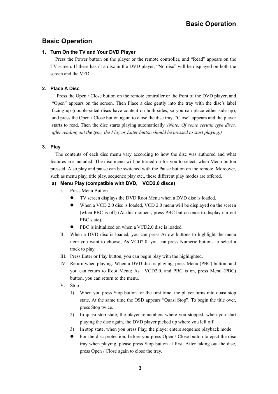 Basic operation | Curtis DVD5028 User Manual | Page 4 / 21