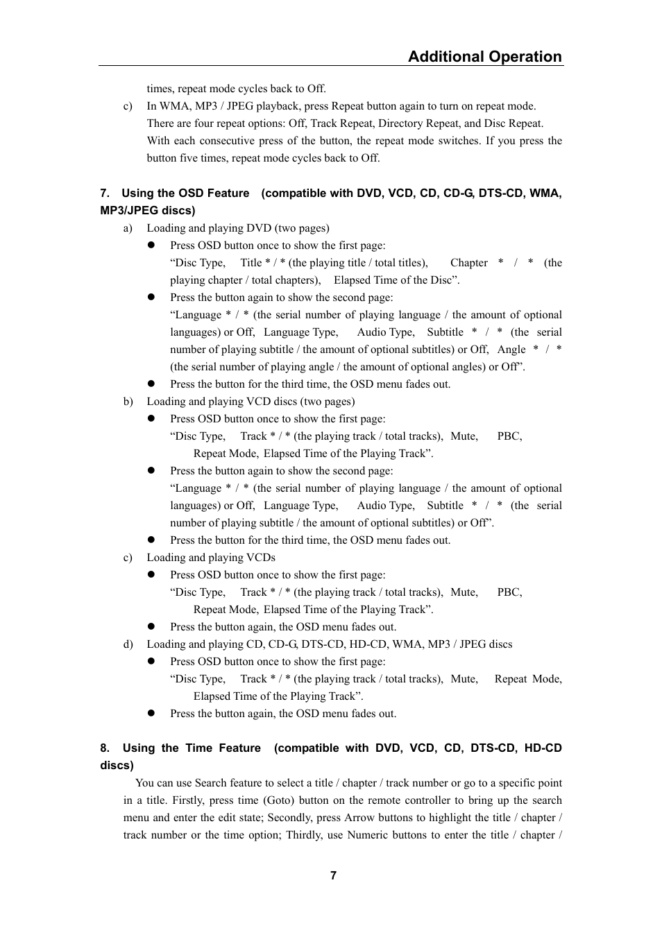 Additional operation | Curtis DVD5028 User Manual | Page 8 / 21