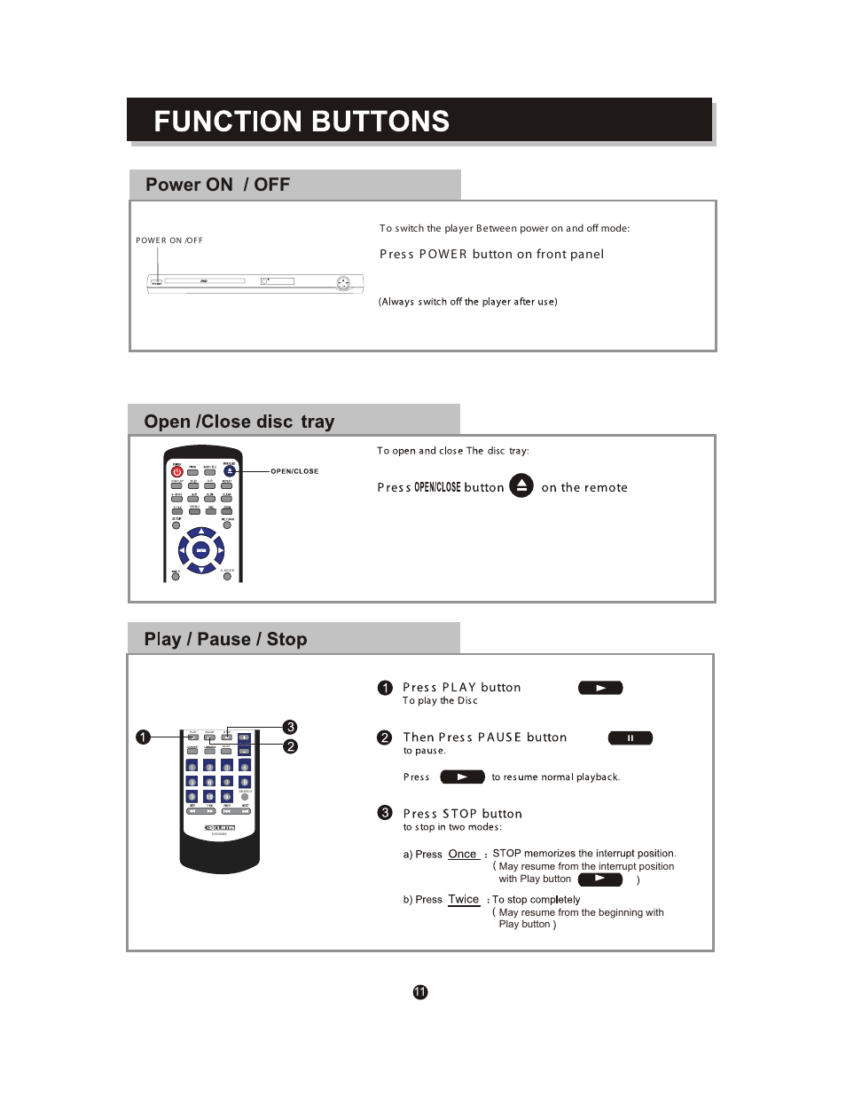Power on / off, P res s p ow e r button on front panel | Curtis DVD5088 User Manual | Page 15 / 32