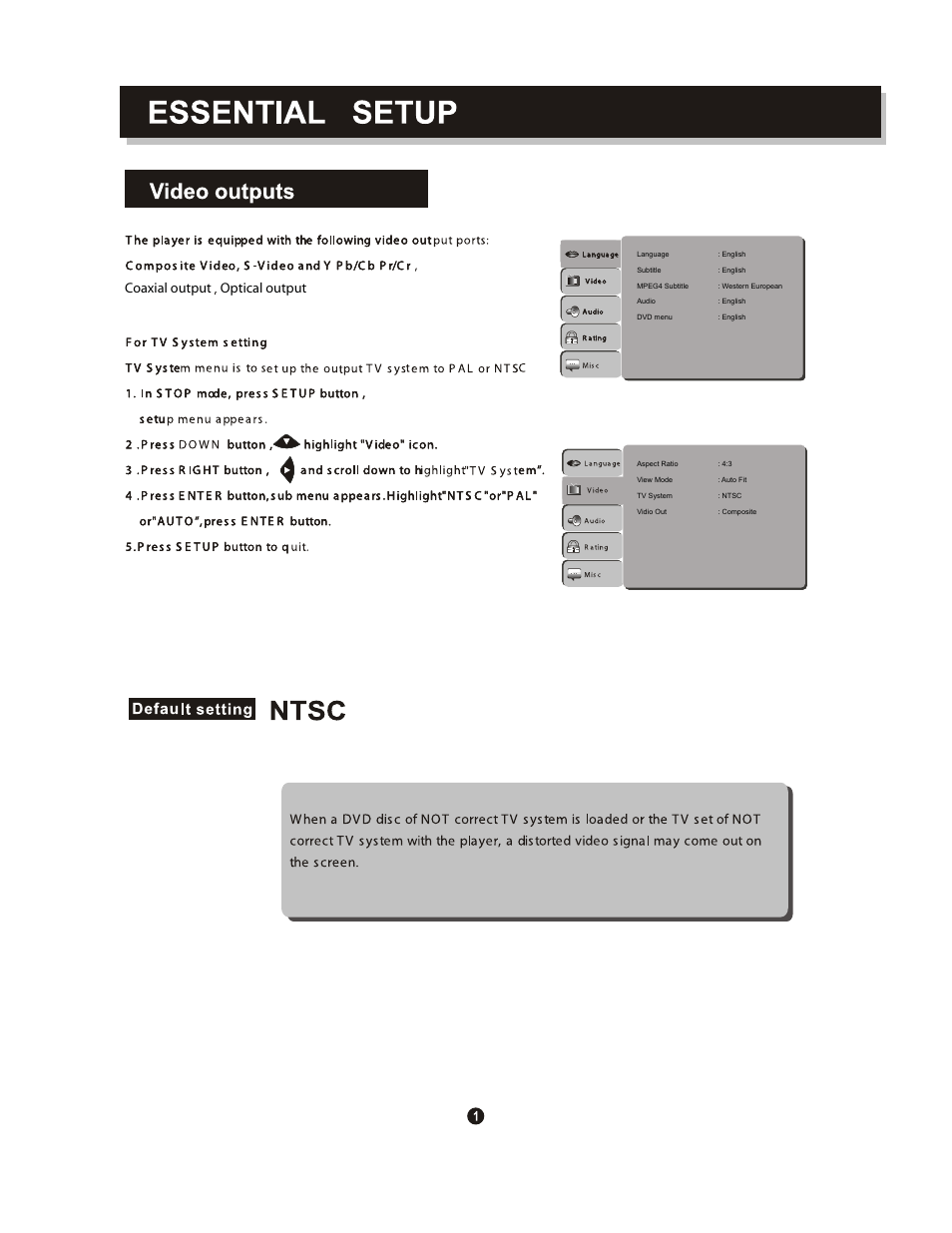 Coaxial output optical output | Curtis DVD5088 User Manual | Page 5 / 32