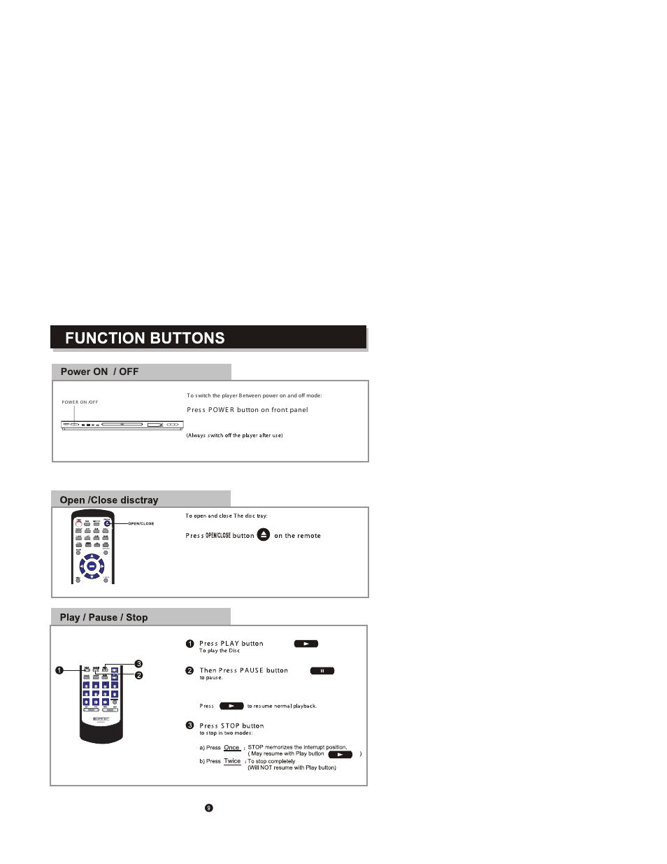 Power on / off, P res s p owe r button on front panel | Curtis DVD5091 User Manual | Page 13 / 30