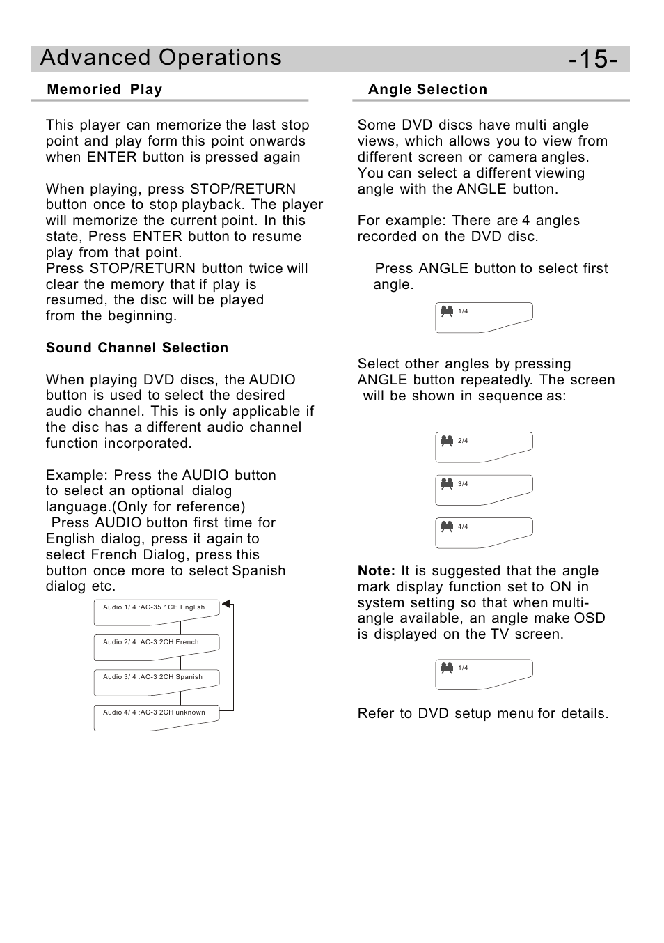Ò³ãæ 17, Advanced operations, Angle selection | Curtis DVD5091UK User Manual | Page 17 / 30