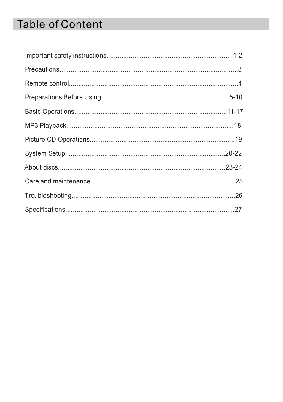 Ò³ãæ 2, Table of content | Curtis DVD5091UK User Manual | Page 2 / 30
