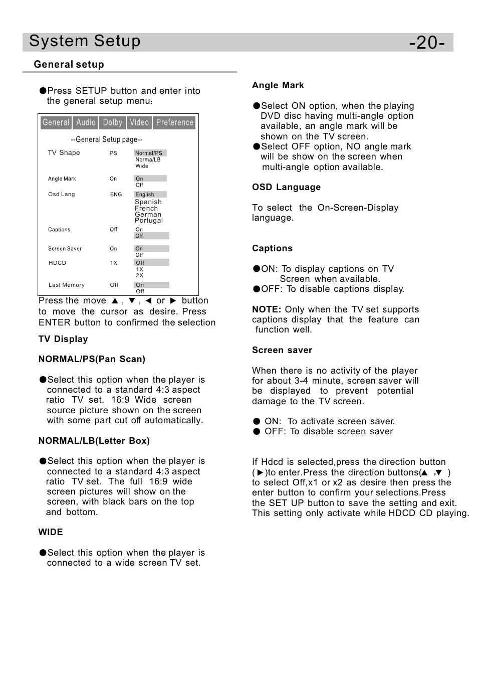 Ò³ãæ 22, System setup | Curtis DVD5091UK User Manual | Page 22 / 30