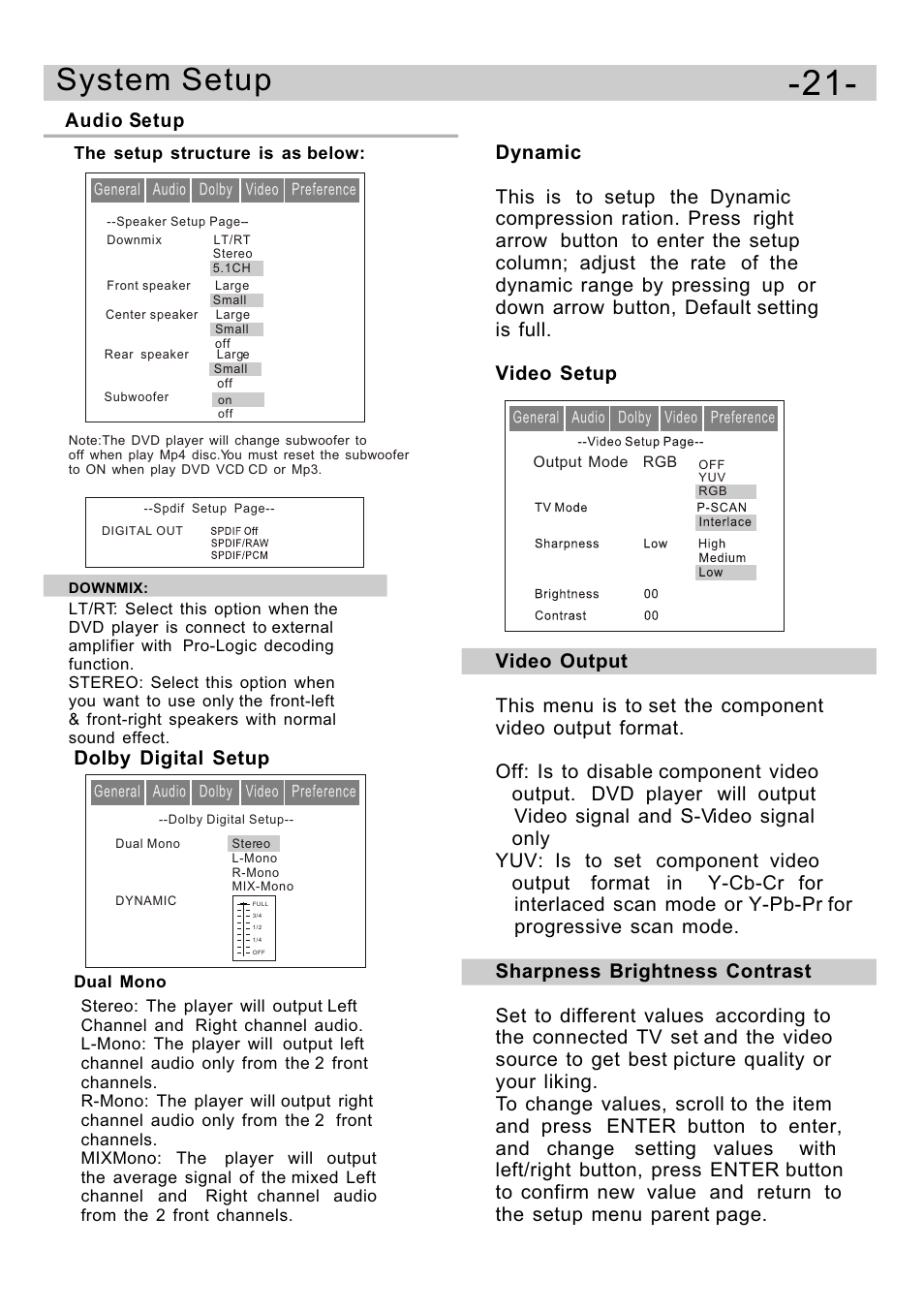 Ò³ãæ 23, System setup, Audio setup | Dolby digital setup | Curtis DVD5091UK User Manual | Page 23 / 30