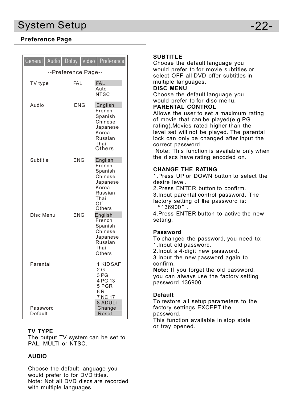 Ò³ãæ 24, System setup | Curtis DVD5091UK User Manual | Page 24 / 30