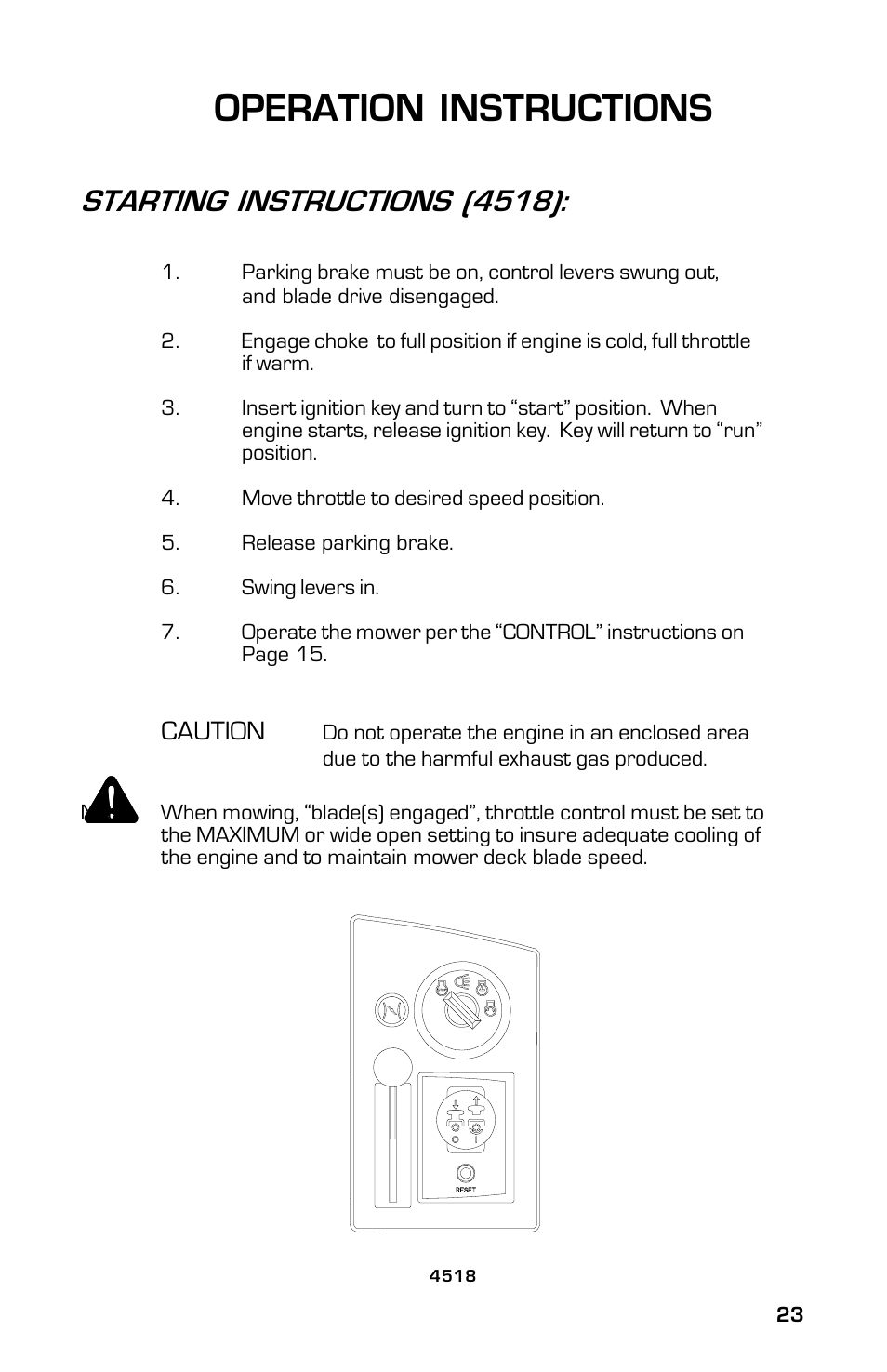 Operation instructions, Starting instructions (4518) | Dixon 13633-0702 User Manual | Page 23 / 48