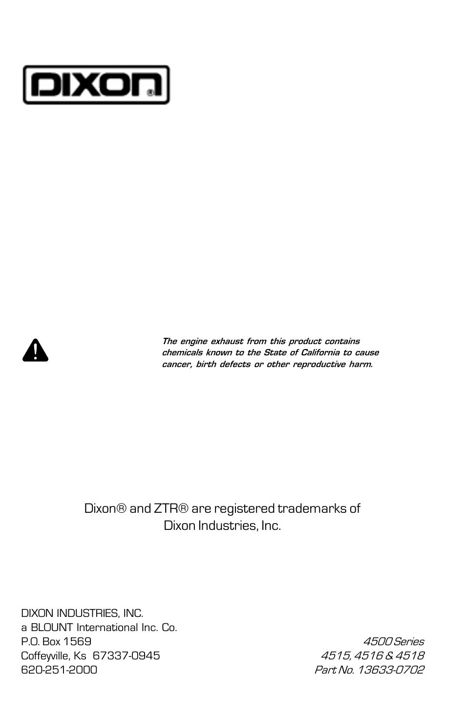 Ztr®mowers | Dixon 13633-0702 User Manual | Page 48 / 48