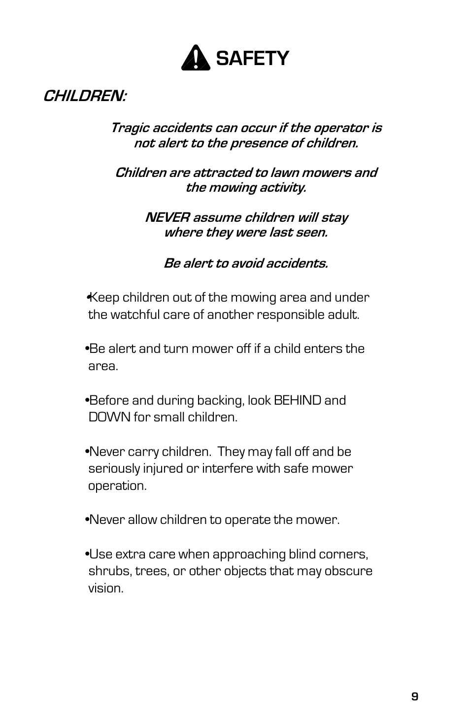 Safety, Children | Dixon 13633-0702 User Manual | Page 9 / 48