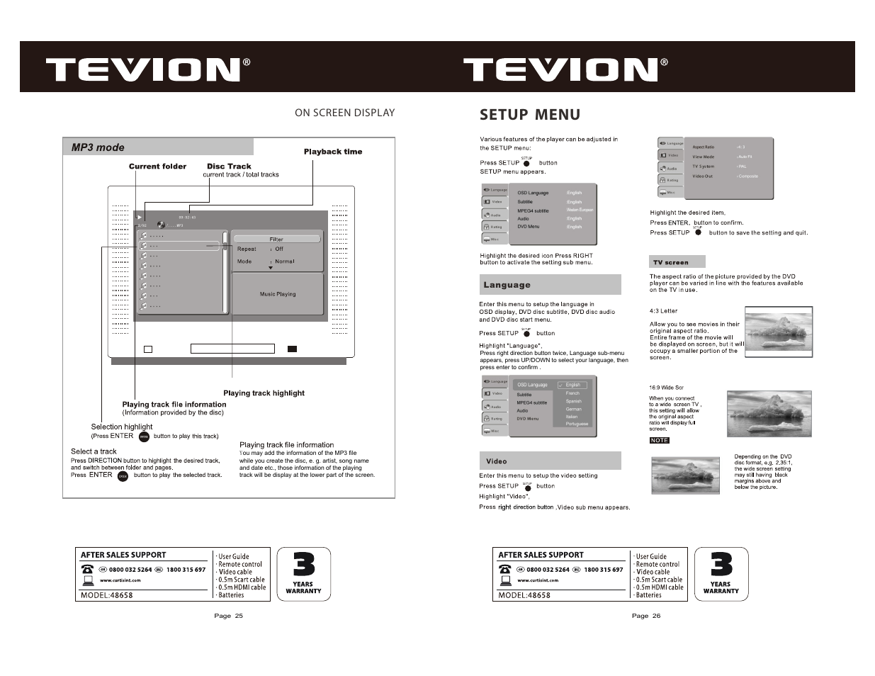 Setup, Menu | Curtis DVD6083UKT User Manual | Page 14 / 17