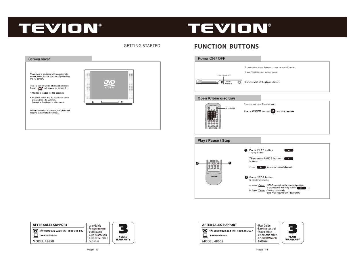 Function, Buttons | Curtis DVD6083UKT User Manual | Page 8 / 17