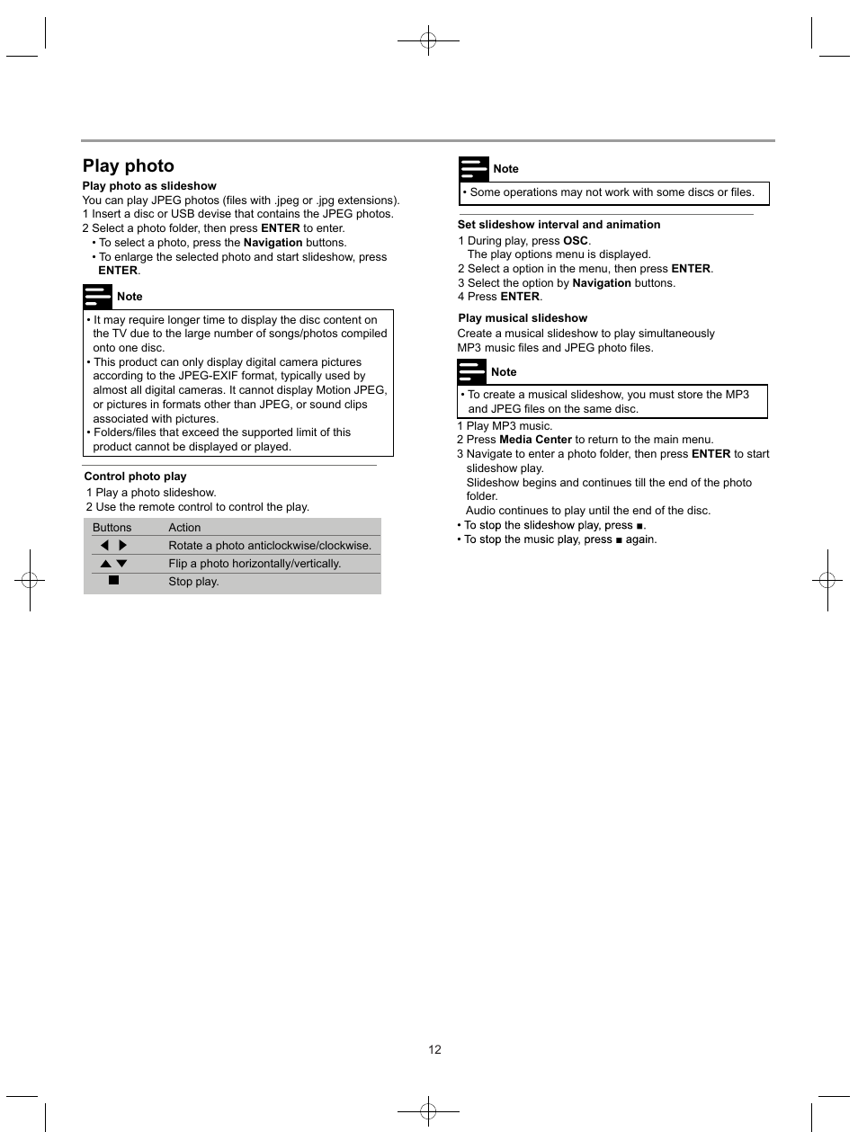 Play, Play photo | Curtis DVD8532 User Manual | Page 14 / 21
