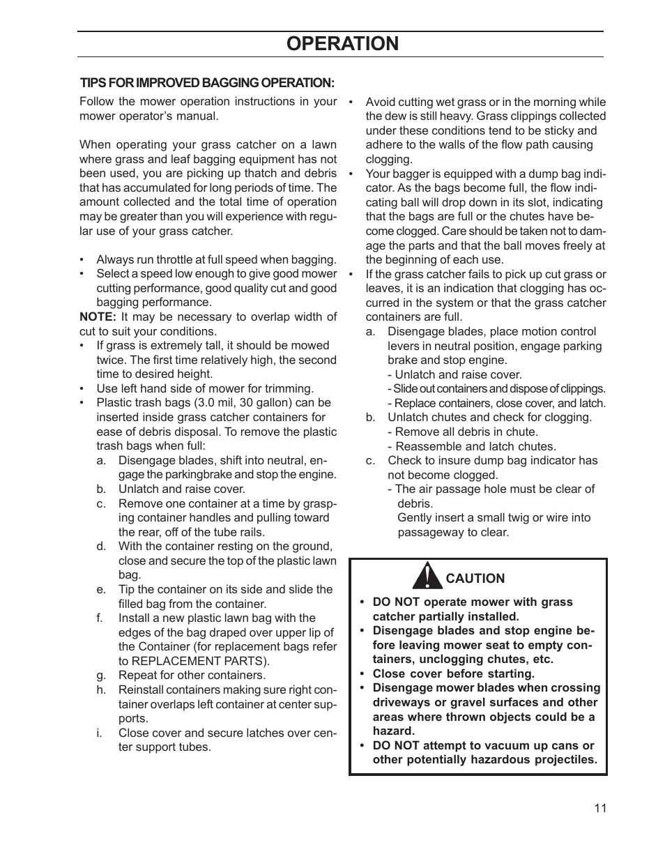 Operation | Dixon 968999515 User Manual | Page 11 / 20