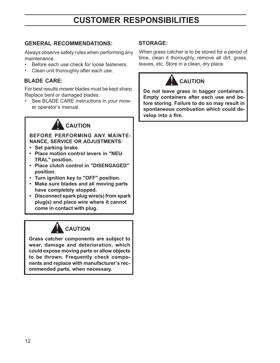 Customer responsibilities | Dixon 968999515 User Manual | Page 12 / 20