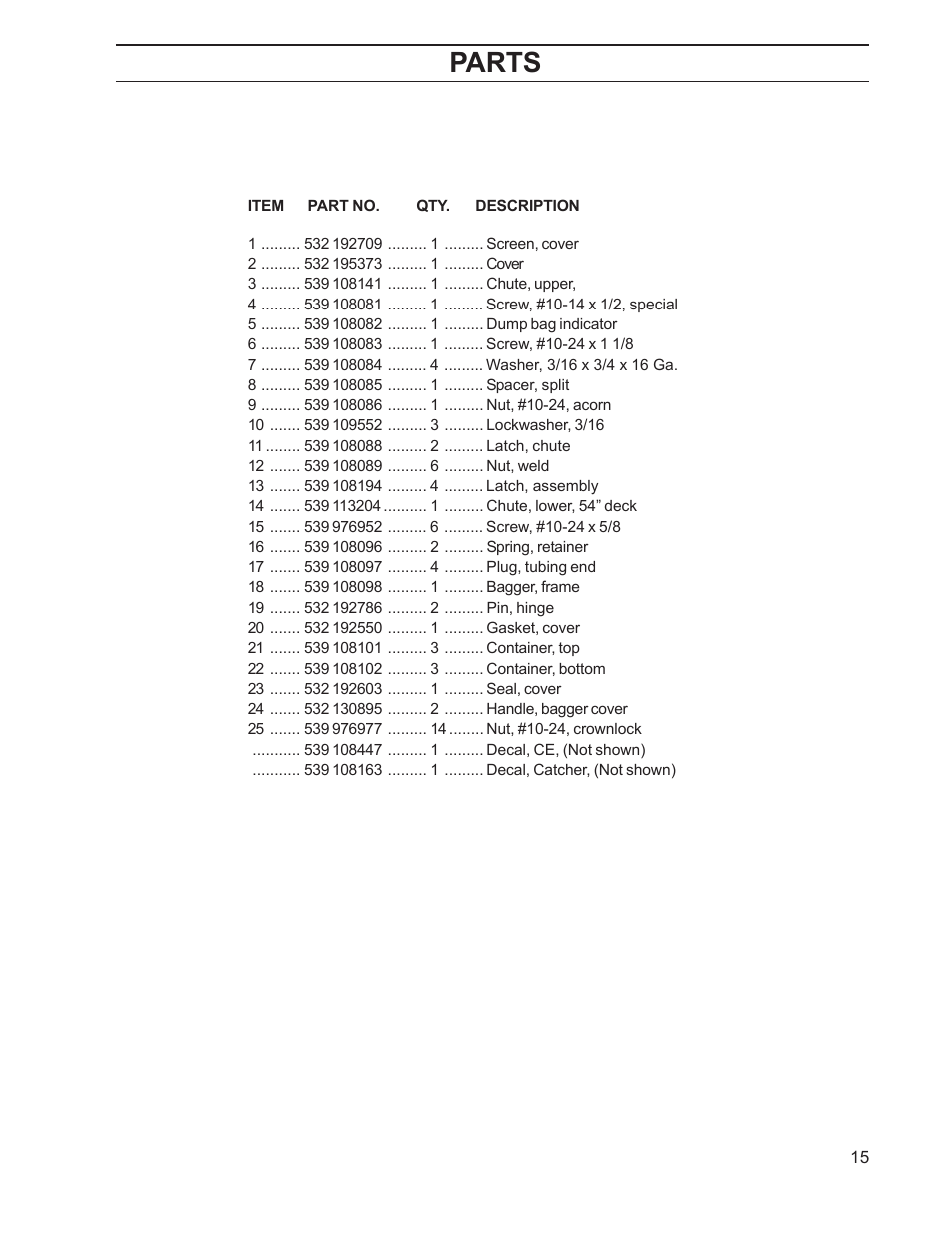 Parts | Dixon 968999515 User Manual | Page 15 / 20