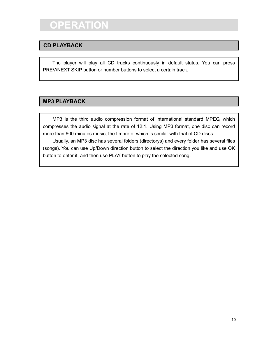 Operation | Curtis DVD1040 User Manual | Page 10 / 16