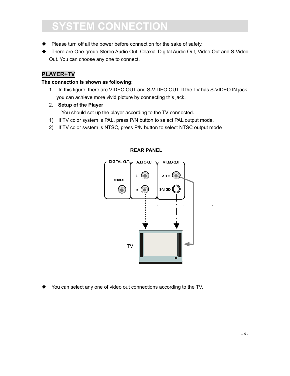 System connection, Player+tv | Curtis DVD1040 User Manual | Page 6 / 16