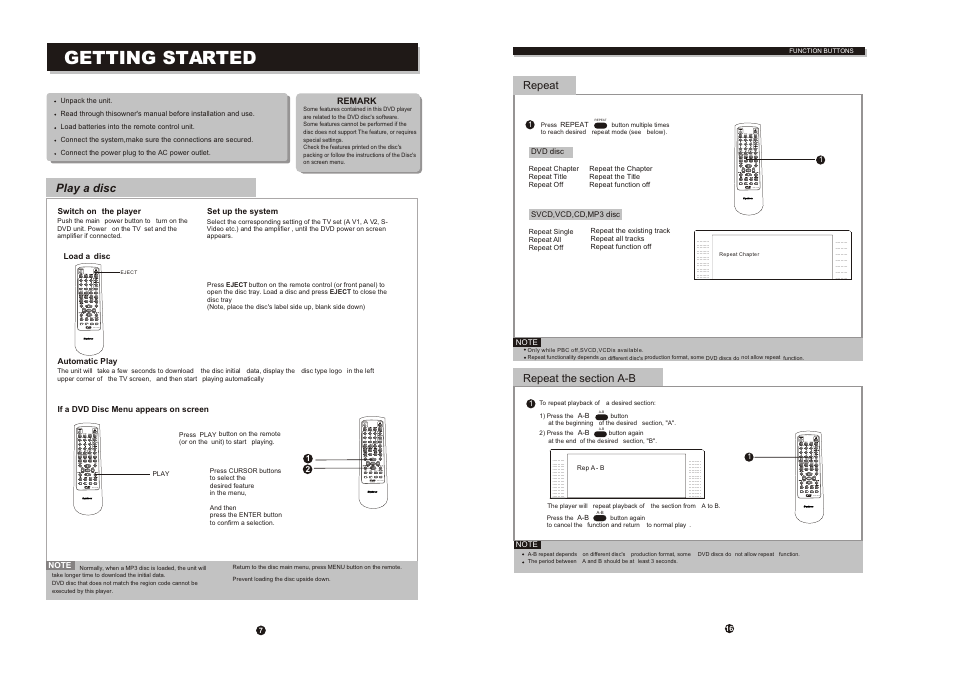 Ò³ãæ 11, Getting started, Play a disc | Repeat | Curtis DVD1045 User Manual | Page 11 / 15