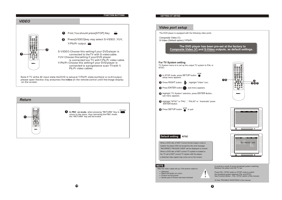 Ò³ãæ 12, Video port setup, Video | Return | Curtis DVD1045 User Manual | Page 12 / 15