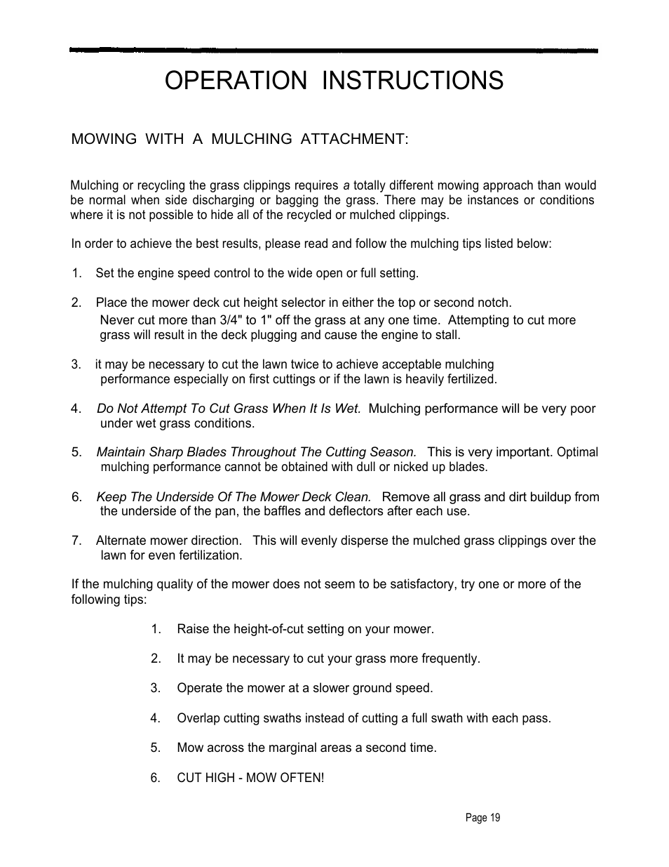 Operation instructions, Mowing with a mulching attachment | Dixon 4000 Series User Manual | Page 20 / 38