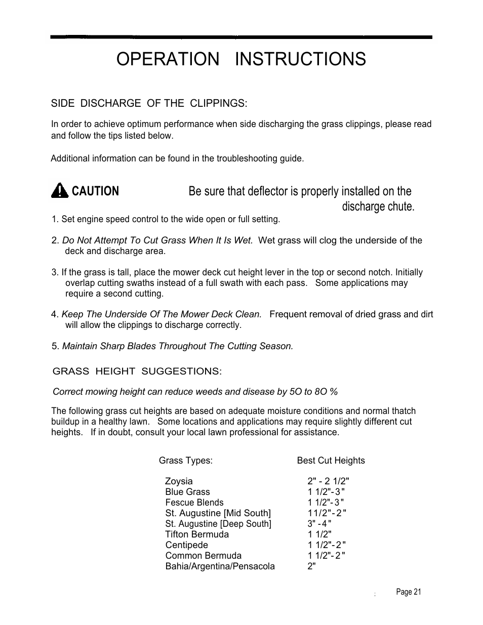 Operation instructions, Discharge chute, Side discharge of the clippings | Dixon 4000 Series User Manual | Page 22 / 38