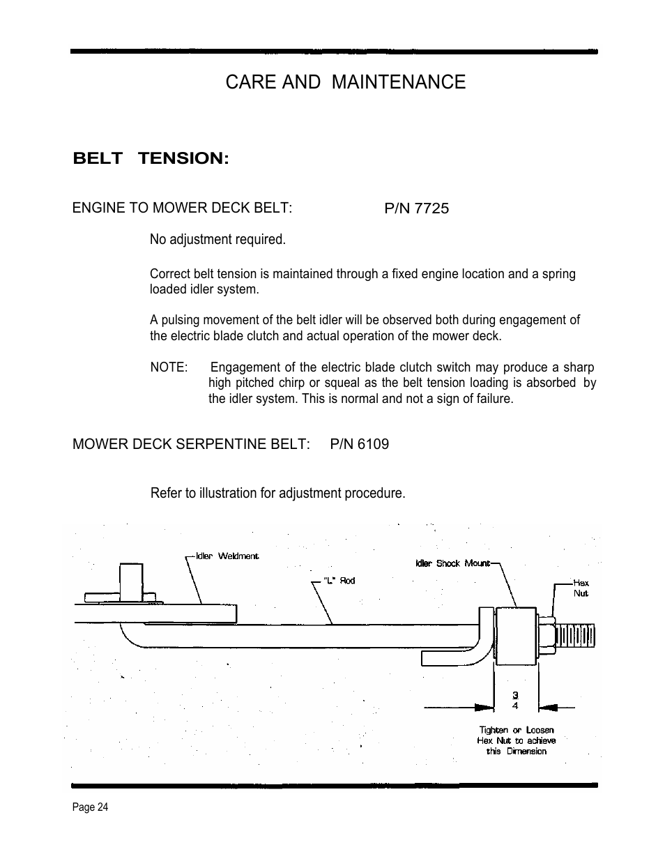 Care and maintenance, Belt tension | Dixon 4000 Series User Manual | Page 25 / 38