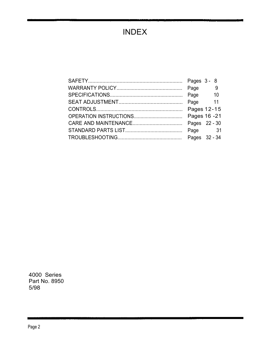 Index | Dixon 4000 Series User Manual | Page 3 / 38