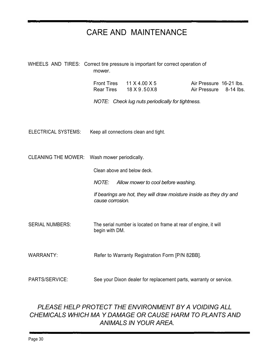 Care and maintenance, Animals in your area | Dixon 4000 Series User Manual | Page 31 / 38