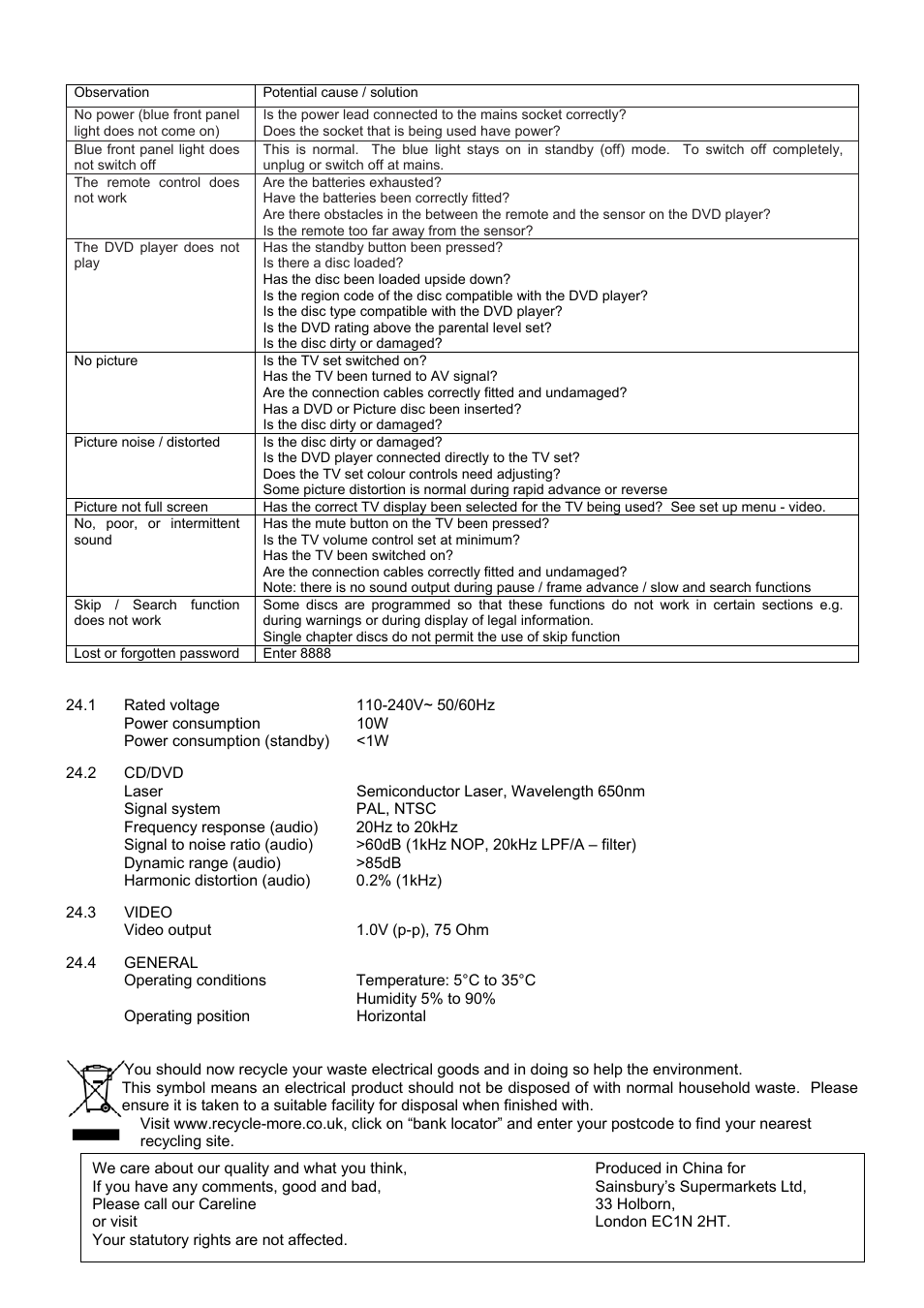 Curtis DVD1046SUK User Manual | Page 12 / 12