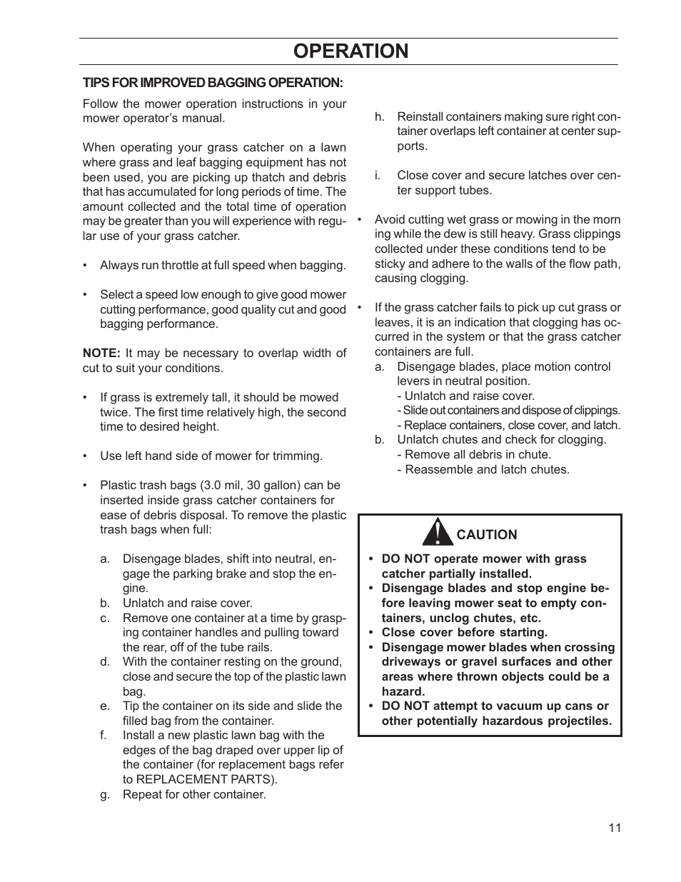 Operation | Dixon 114893 - DCK2 User Manual | Page 11 / 24